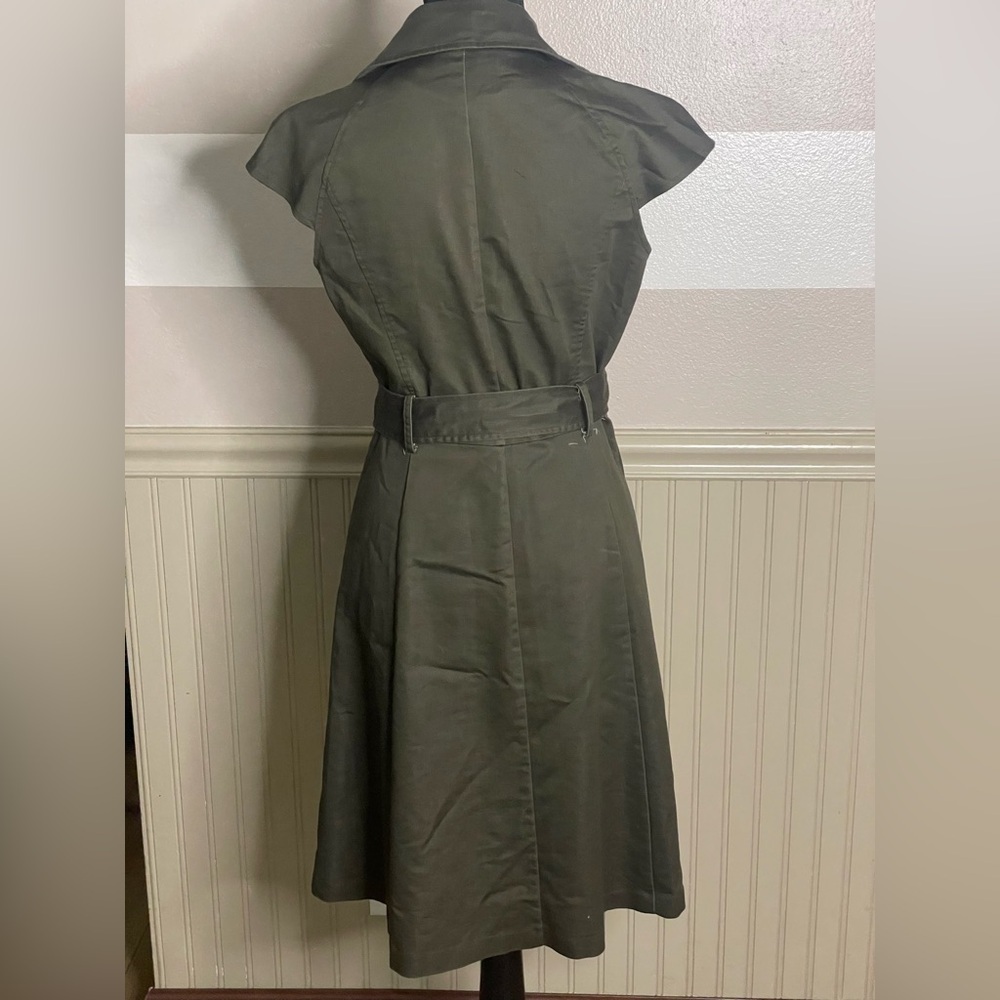Liz Claiborne deep olive green safari trench utility sleeveless dress. size 8 - Picture 8 of 12